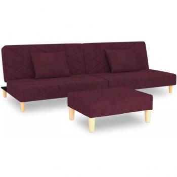 Sofá cama 2 plazas con reposapiés y 2 cojines de tela morada