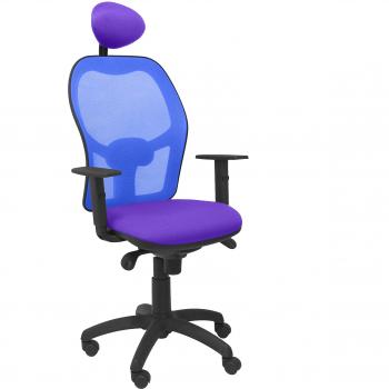 PIQUERAS Y CRESPO Modelo Jorquera - Silla de oficina ergonómica con mecanismo sincro, brazos regulables y ajustable en altura - Respaldo de malla transpirable en color azul y asiento tapizados en tejido BALI color lila