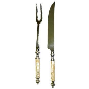 BETTER & BEST Q B&B Q BETTER & BEST Cubiertos de trinchar con Mango de nácar y Extremo Plateado, Acero, Blanco, 34 cm, 2 Unidades