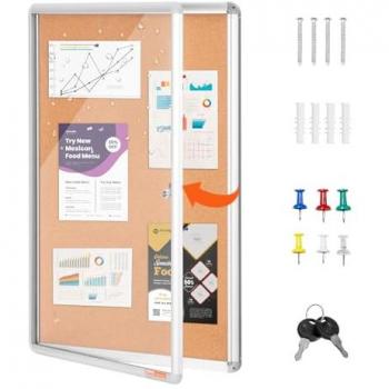 Lockable Weather-Resistant Cork Board Display Case with Aluminum Frame and Acrylic Door – 36x24 Bulletin Board