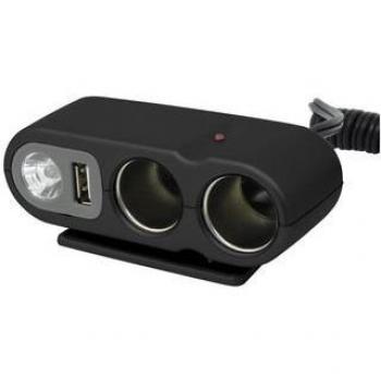 Toma múltiple para mechero de coche Carpoint 2 vías con USB y luz LED 5A