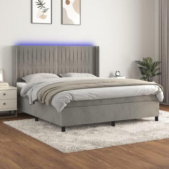 Colchón cama box spring con muelles y terciopelo LED gris claro 160x200 cm