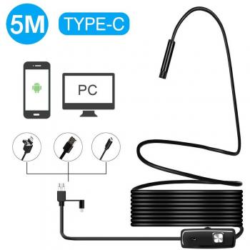 tougs 3 en 1 semirrígido Micro USB Type-C Tubo de endoscopio boroscopio impermeable Serpiente Cámara 2.0 MP HD Video Inspección Cámara con 6 ajustable LED para Android Smartphone y PC – 16,4 pies