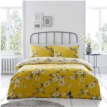 GC GAVENO CAVAILIA Juego de Funda de edredón de Lujo con diseño de Flores de pájaro, fácil Cuidado, Suave y Acogedor, Reversible, Polialgodón, Ocre, Doublé