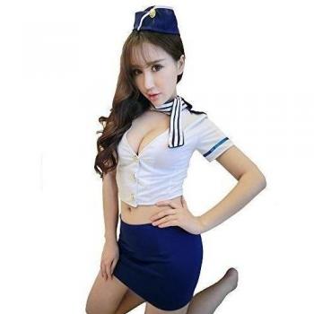 Yinglite Azafata Stewardess Asistentes de vuelo policía Uniformes de las mujeres juego del cordón Ropa de la mascarada Disfraces de Halloween La ropa interior 2028