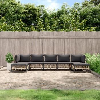 7-Piece Anthracite Poly Rattan Garden Lounge Set with Cushions