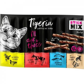 Tigeria Sticks 20 x 5 g snacks para gatos - Pack Ahorro - Mixto 1: Pollo, pato; Pavo, liebre; Salmón, trucha y Vacuno, hígado