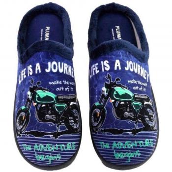 Zapatillas de casa para hombre PLUMAFLEX 12229MOTO azul marino