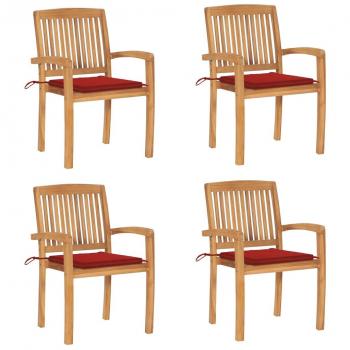 Stackable Teak Garden Chairs with Cushions - Set of 4