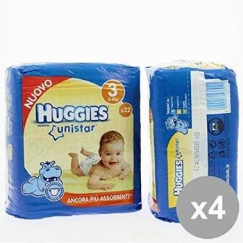 Set 4 HUGGIES Unistar Midi 22Pz 4-8Kg Prodotti per bambini