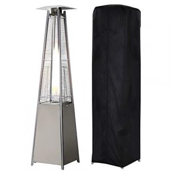 Estufa de Gas para Exterior Pirámide 10,5 KW Calefactor de Patio de Propano Acero Inoxidable con Funda Protectora Regulador Manguera y Ruedas 49,5x49,5x
