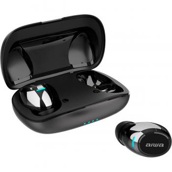 Aiwa EBTW-850 Gravity: Auriculares Bluetooth Qualcomm APT-X Deep Bass, Cancelación de Ruido, Resistentes al Agua, conexión automática, Asistente de Voz. Color: Negro