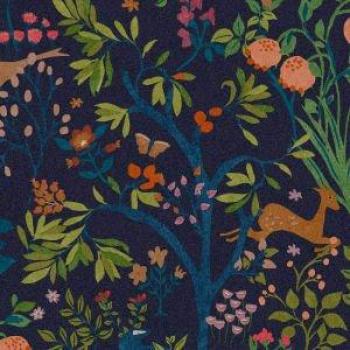 Joules Enchanted Woodland Navy Wallpaper - 10m x 52cm, Floral and Animal Design, Matte Non-Pasted Vinyl