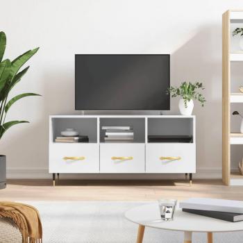 Soporte de TV pulido blanco 102x36x50 cm de madera multicapa, Mueble de tv madera contrachapada blanco brillo 102x36x50 cm Vidaxl Blanco