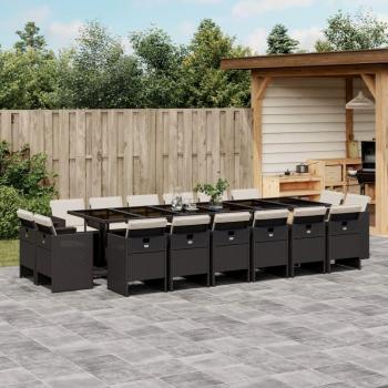 17-Piece Black Poly Rattan Garden Dining Set with Cushions