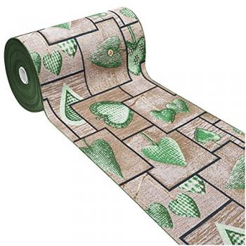 Alfombra de Cocina Antideslizante Lavable 54x190 cm Tejido Gobelin Shabby Chic Corazones Verde 100% Made in Italy