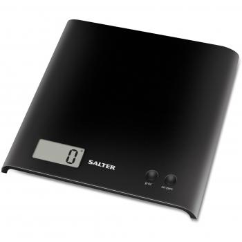 Salter 1066 BKDR15 Báscula de cocina, Ahorro de espacio Fácil de almacenar, Pantalla grande, Función de adición y pesaje más ingredientes en el mismo contenedor, Capacidad 3 kg, Negro