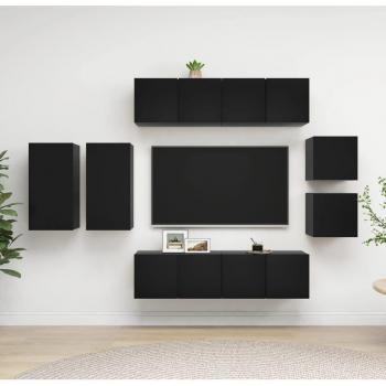 Set de muebles de salón para TV 8 piezas de madera negra multicapa y madera ingeniería