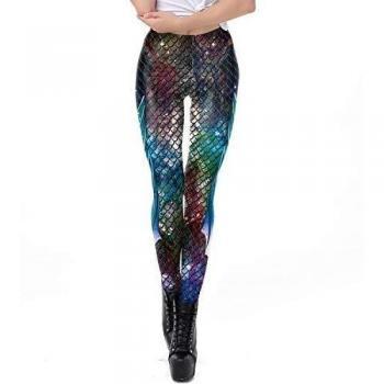 YJIU Mallas Estampadas 2019 con diseño de Tendencia de Moda Colorido, Escamas de Sirena, Pantalones de Mallas con Estampado 3D de Navidad para Mujer y Deportes de Yoga, poliéster, Multicolor, Medium