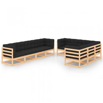 Juego de muebles de jardín 9 pzas y cojines madera maciza pino