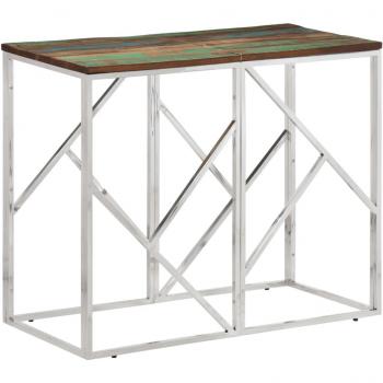 Mesa de café de sala de estar en acero inoxidable y madera reciclada plateada