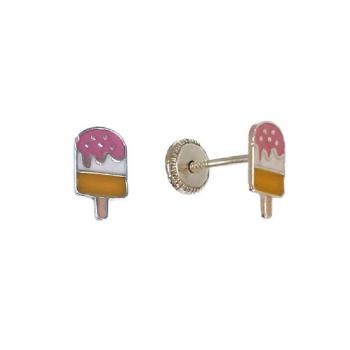Pendientes de plata ley 925m para niña, 8mm, esmaltados en colores, diseño helado, joyería infantil