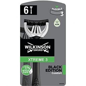 Maquinillas de Afeitar Desechables WILKINSON Xtreme 3 Activ - 6 unidades, Premium Ultra Deslizantes, 3 Hojas, para Hombres, Cabezal Flexible, Banda Lubricante de Aloe y