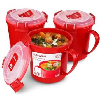 Pack de 3 tazas para microondas sin BPA, 656 ml, colores assortidos