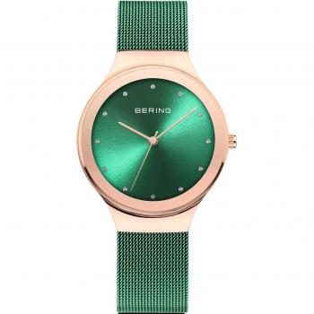 Bering Classic Slim Design Green Milanaise Watch, Ladies' watch, Yellow, Size: ONE SIZE