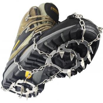 YUEDGE 18 dientes garras acero inoxidable cadena crampones antideslizante zapatos Cover esquí al aire libre hielo nieve senderismo escalada tacos de tracción Ice Grippers, color negro, tamaño L