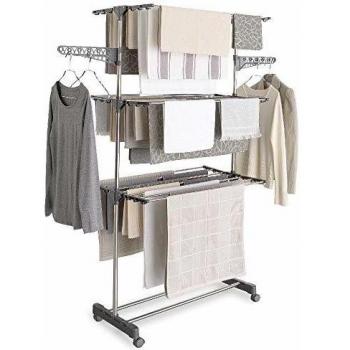 Tendedero Infinity 22m Plegable Modular con Colgador y Pinzas Color Gris - 4 Niveles, Acero Inoxidable, Ruedas para Interior