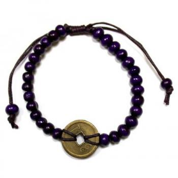 Pulsera Feng Shui de la Fortuna - Talisman de Buena Suerte - Hecha de Madera y Moneda de la Suerte - Energía Positiva y Felicidad