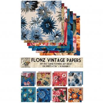 Paper Pack (24sh 6x6) Art Deco Large Flowers FLONZ Vintage Paper for Scrapbooking and Craft
