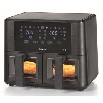 Freidora de aire doble Ariete 4631, 9L, 2400W, 11 programas, control táctil, cesta de vidrio transparente