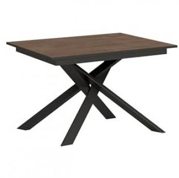 Mesa extensible Ganty 90x120/180 cm efecto madera nogal con borde y estructura antracita