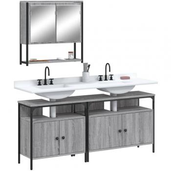 Set de muebles de baño 3 piezas gris Sonoma madera contrachapada multicapa
