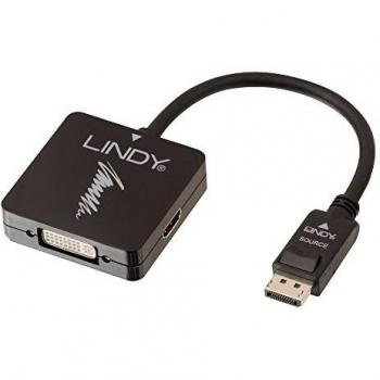 Lindy 41028 adaptador de cable DisplayPort a HDMI/VGA/DVI Negro