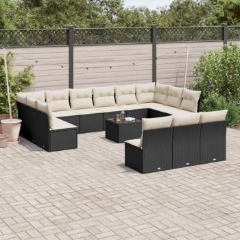 14-Piece Black Poly Rattan Garden Sofa Set with Cushions