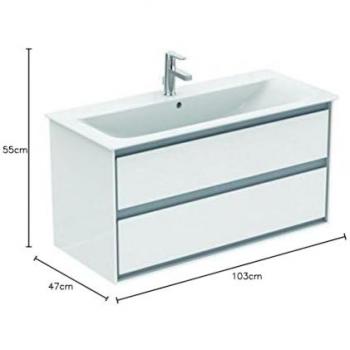 Mueble de baño Ideal Standard Air 1000mm, 2 cajones, decorado en roble gris y blanco mate