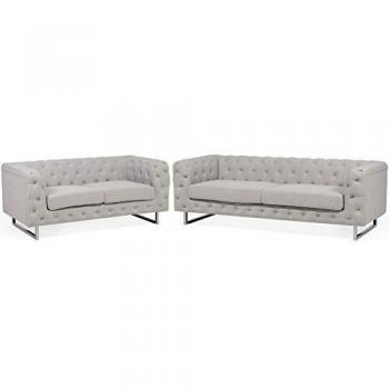 Juego de Sofás Chesterfield 5 Plazas Beige Capitonné con Botones Vissland