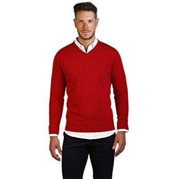 Jersey Hombre Cuello Pico Cuello en V. Suéter Mangas largas Grosella. Jersey Hombre Punto JI1JPICO-Grosella