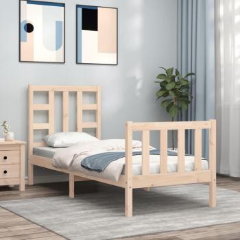 Cama individual de madera maciza con cabecero en color marrón de Vidaxl, tipo lana redonda pequeña