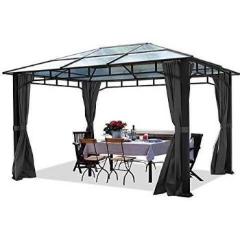 Cenador de jardín impermeable TOOLPORT Deluxe 3x4 m con techo de policarbonato y estructura de aluminio, color gris, pabellón con 4 lados, carpa para fiesta