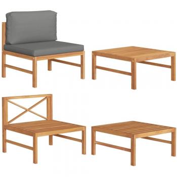 Teak Wood 2-Piece Garden Lounge Set with Dark Gray Cushions