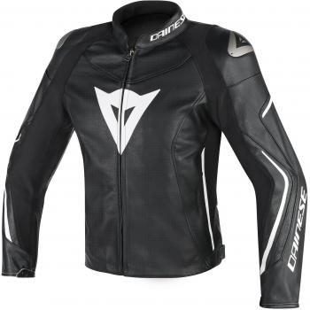 Dainese-ASSEN PERF. Chaqueta de piel, Negro/Negro/Blanco, Talla 58