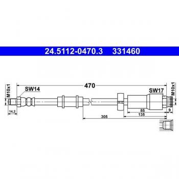 Tubo de freno ATE 24.5112-0470.3 - manguera de freno, fabricado por ATE, número de referencia 24.5112-0470.3, diseñado para sistemas de fr