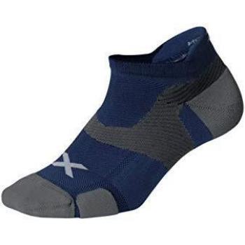Vectr Cushion No Show Compression Socks - 2XU Unisex, Size S, Blue Steel/Grey