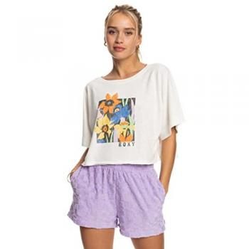 Camiseta Oversize Roxy Tiki And Surf Para Mujer - Manga Corta - Color Blanco y Naranja - Talla L