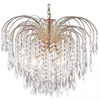 Lámpara de araña de cristal dorado cascada 5 bombillas 45cm E14