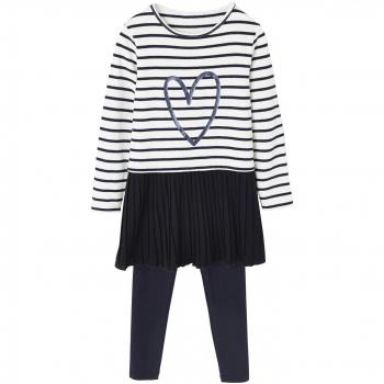 VERTBAUDET Conjunto para niña de vestido + leggings Azul oscuro a rayas 3A